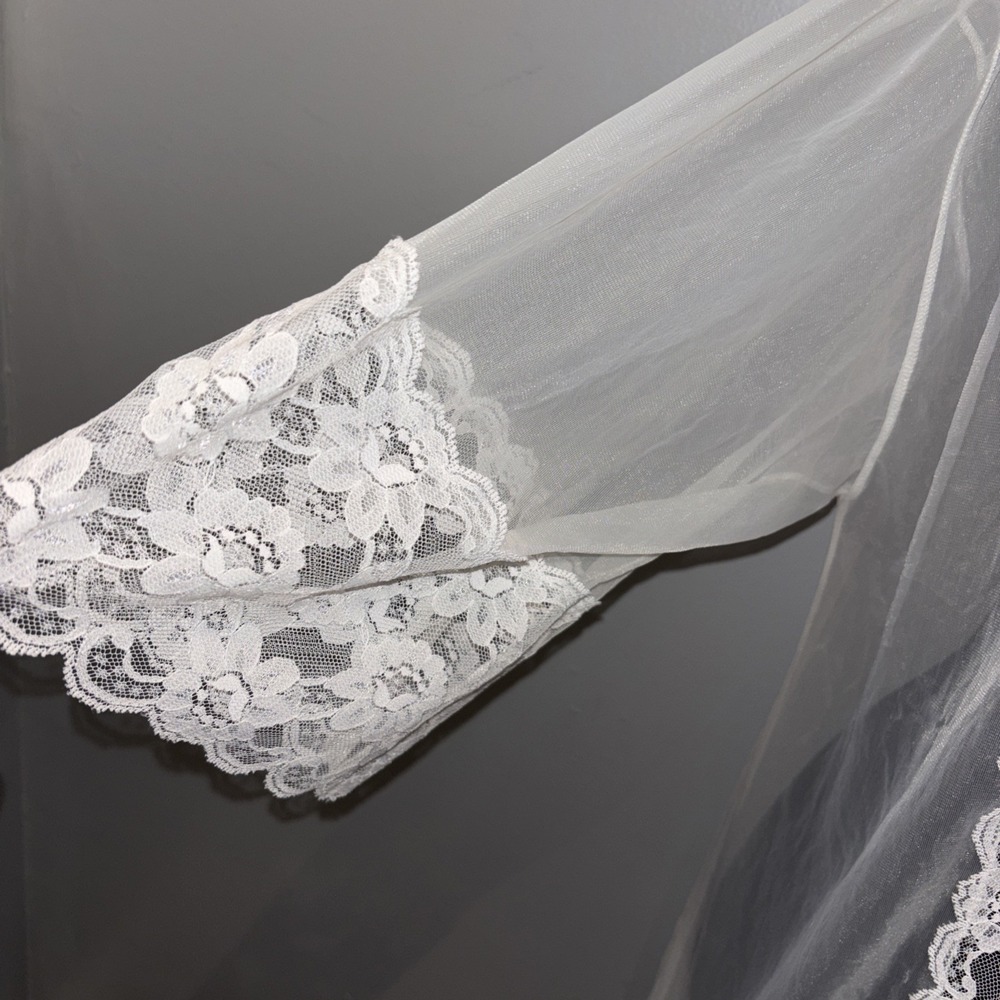 Vintage Sears Long White Lace Robe Sheer Nylon Romantic Wedding USA Made Size M - Picture 3 of 10